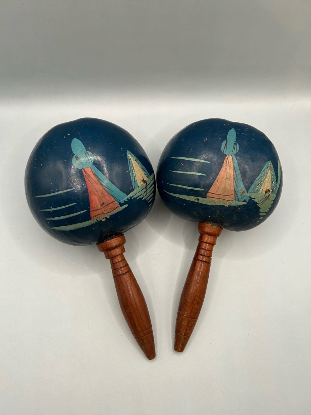 Vintage Mexican Maracas Gourd Shaker Music Mexico Hand Painted